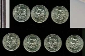 ニュージーランド エリザベス 2 世 1963 1 シリング、ロット (7)、ほとんどが未流通