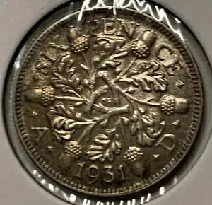 1931 イギリス キング ジョージ 5 世 6 6 ペンス銀貨第二次世界大戦時代のコイン、非常に珍しい