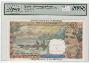 Reunion-Note: 1000Frs Year 1971�A�s�b�N#55b;�O���[�h Legacy-67PPQ...$1250