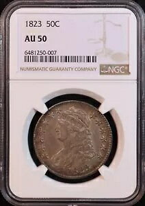 1823 キャップド バスト ハーフダラー O-105 - NGC AU50 - より良いデート!魅力的なオリジナル