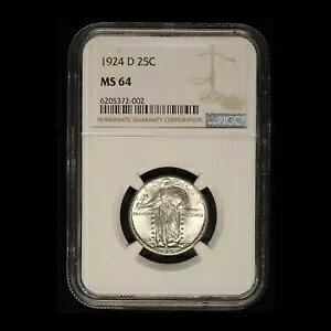 1924 D- 25c �X�^���f�B���O ���o�e�B �N�H�[�^�[ NGC MS64 - �������� USA