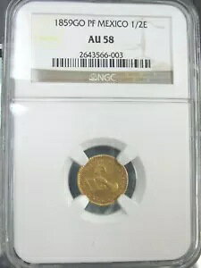 1859 GO PF ���L�V�R �S�[���h 1/2 �G�X�N�[�h �L���b�v & �u�b�N NGC AU 58 �n�C�O���[�h