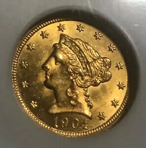 1904 �N $2.50 �S�[���h ���o�e�B �N�H�[�^�[ �C�[�O���A�u�����A���g�����ʁANGC MS61