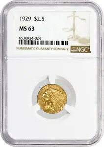 1929 $2.50 �C���f�B�A�� �w�b�h �N�H�[�^�[ �C�[�O�� �S�[���h NGC MS63 �u�����A���g�����ʃR�C��
