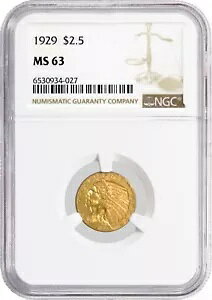 1929 $2.50 �C���f�B�A�� �w�b�h �N�H�[�^�[ �C�[�O�� �S�[���h NGC MS63 �u�����A���g�����ʃR�C��