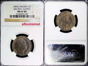 �X�E�F�[�f�� �p�^�[���� (c.1853) 2 �z�� NGC MS62 BN 150 Rd ���A �g�b�v�O���[�h KM# Pn71