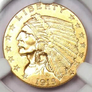 1915 �C���f�B�A�� �S�[���h �N�H�[�^�[ �C�[�O�� $2.50 �R�C�� - NGC �����ʏڍ� (UNC MS)