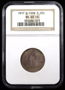 1917-D �^�C�v 1 �X�^���f�B���O ���o�e�B �N�H�[�^�[ 25C NGC MS63 FH - �t���w�b�h (86011)