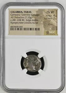 Campano-Tarentine Coinage Calabria�ATaras AR Didrachm - �O���[�h NGC Ch VF �X�J�b�t