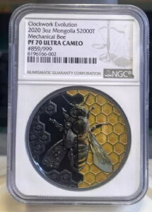 NGC PF70 �����S�� 2020 Clockwork Evolution Mechanical Bee �V���o�[ �R�C�� 3�I���X COA
