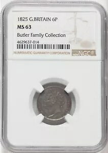 イギリス ジョージ 3 世 1825 6 ペンス銀貨 NGC チョイス 未流通 63