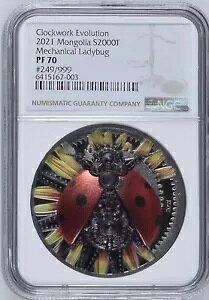 NGC PF70 �����S�� 2021 Clockwork Evolution Mechanical Ladyb �V���o�[ �R�C�� 3�I���X COA