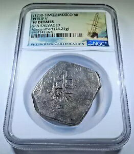 NGC フリーゲンタート難破船 1700 年代 メキシコ シルバー 8 レアル 本物のドル コブ コイン