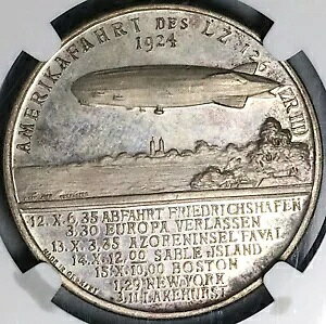 1924 NGC MS 65 ツェッペリン ツアー エッケナー USS ロサンゼルス メダル POP 1/0 (24091301C)