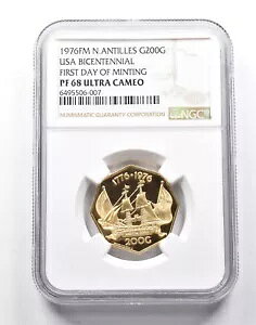 PF68UCAM 1976 FM �I�����_�̃A���e�B�� 200 �O���f�� �S�[���h USA 1stDayMinting NGC *0125