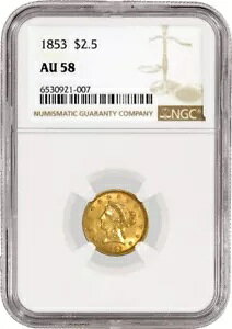 1853 $2.50 oeB wbh NH[^[ C[O S[h NGC AU58 ʃRCɂ