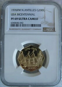 1976 FM �I�����_�̃A���e�B�� �S�[���h 200 �O���f�� NGC PF-69 Ult.Cameo USA BICENTENNIA