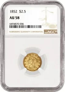 1852 $2.50 oeB wbh NH[^[ C[O S[h NGC AU58 ʃRCɂ