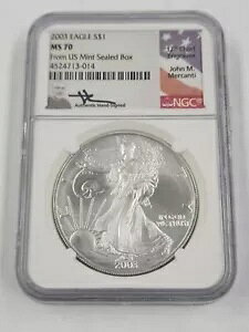 2003 1 �I���X �V���o�[ �A�����J�� �C�[�O�� $1 NGC MS70 MERCANTI �T�C������č������� �����{�b�N�X