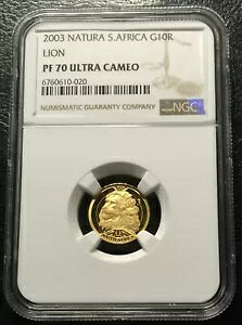 2003年 南アフリカ 10R金貨 1/10oz NGC PF70UC ナチュラライオン トップグレード