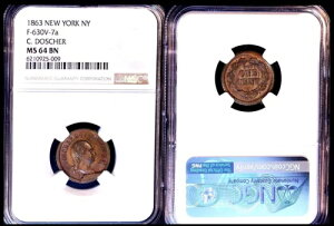 1863 �g�[�N�� F-630V-7a GW-634 Cu C. Doscher MS64BN NGC