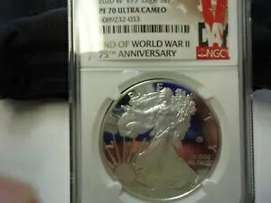 2020-W V75 WWII �v���C�x�[�g �}�[�N $1 �A�����J�� �V���o�[ �C�[�O�� NGC PF70 �E���g�� �J���I V-Day