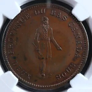 LC-9A3 NGC MS-63 BN 1 �y�j�[ �g�[�N�� 1837 Bas Lower Canada City Bank Breton 521