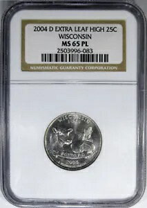 2004-D WI 25C NGC MS65PL EXTRA LEAF HIGH ~ �d�v�ȕi��Ɗ󏭂ȏ؋�!