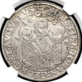 ドイツ連邦共和国、ザクセン アルベルティーン。シルバー ターラー、1595-HB、DAV-9820、NGC XF 詳細