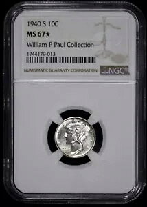 1940-S Mercury 10c Silver Dime NGC MS 67* �̂悤�ȏ؋�