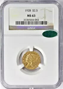 1928 NGC 63 CAC �X�e�b�J�[ �S�[���h $2.50 �C���h �������� �č��̂�