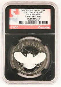 �J�i�_ 2017 NOCTURNAL BY NATURE THE BARN OWL $20 1�I���X �V���o�[ �R�C�� NGC PF70 �}�b�g