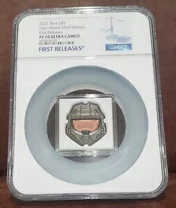 2021 NGC PF 70 NIUE 1oz �V���o�[ $2 �uHALO MASTER CHIEF HELMET�v�� 1 �e�����[�X