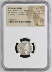 ローマ帝国 - セプティミウス セウェルス - AD 193-211 - デナリウス銀貨 - NGC Ch XF