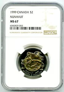1999 �J�i�_ $2 �g�D�[�j�[ NGC MS67 �k�i�u�g�B �g�b�v�l�� = 5 �ȏ�̃��A�Ȃ�