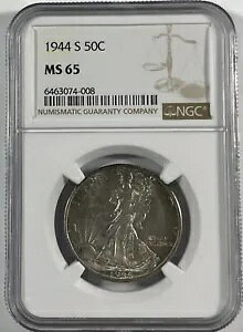1944-S ウォーキング リブ。 50C (#17533) NGC MS65。フレッシュホルダー。魅力的な引き締め