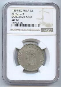 �f�Ճg�[�N�� (1854-57) Saml. Hart & Co (#9121) �y���V���x�j�A�B�t�B���B M-PA-197B�B NGC MS62�B