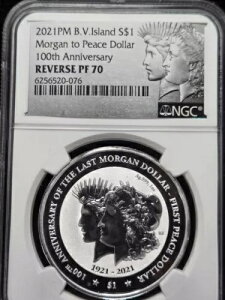 2021 $1 ���[�K�� �s�[�X BVI 100 ���N�L�O NGC PF 70 UCam �z���C�g �R�A 1 �I���X
