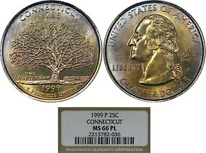 1999-P 25C NGC MS66PL PROOFLIKE CONNECTICUT ~ A|bv 4/4 Jt!