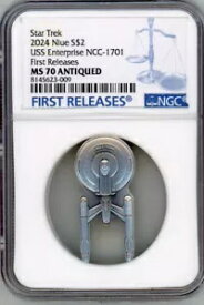 2024 ニウエ シルバー スタートレック U.S.S.エンタープライズ NCC-1701 型押し 1oz コイン NGC 70FR
