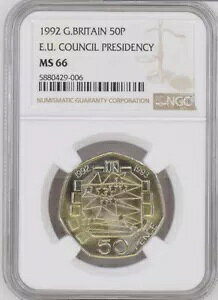 GBR 1992/1993 EEC �]�c��c�� BUNC 50p - NGC MS66�B