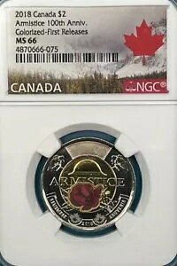 2018 �J�i�_�x�� 100 ���N�L�O �J���[�� $2 Toonie NGC MS 66 First Rel