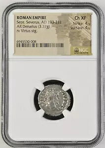 ローマ帝国 - セプティミウス セウェルス - AD 193-211 - デナリウス銀貨 - NGC Ch XF