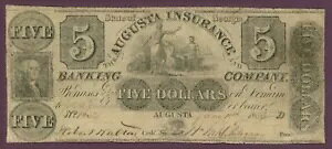 1853 Augusta Insurance & Banking Co.AW[WABI[KX^ $5 Note No.1632 (60619)