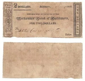 1816 $2 Mechanics' Bank Of Baltimore R-5 MD 5.124.12 ȏC