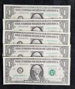 Lot 5、1988 A $1 サンフランシスコ スターノート 連続シリアル番号 GEMUNC T3986