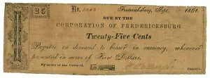 1861 Corporation of Fredericksburg, Virginia 25c Obsolete Note No.2255 (62169)