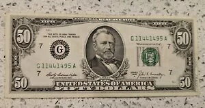 $50 �V���[�Y 1969 A �W���� �R�i���[ US FRN �V�J�S G �m�[�g US Bill Dollar 11441495