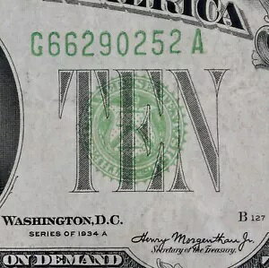 $10 1934A ミュール連邦準備銀行券 G66290252A シリーズ A bp566 10 ドル シカゴ