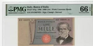 �C�^���A 1980 1000 ���� PMG �F�莆�� UNC 66 EPQ �s�b�N 101g